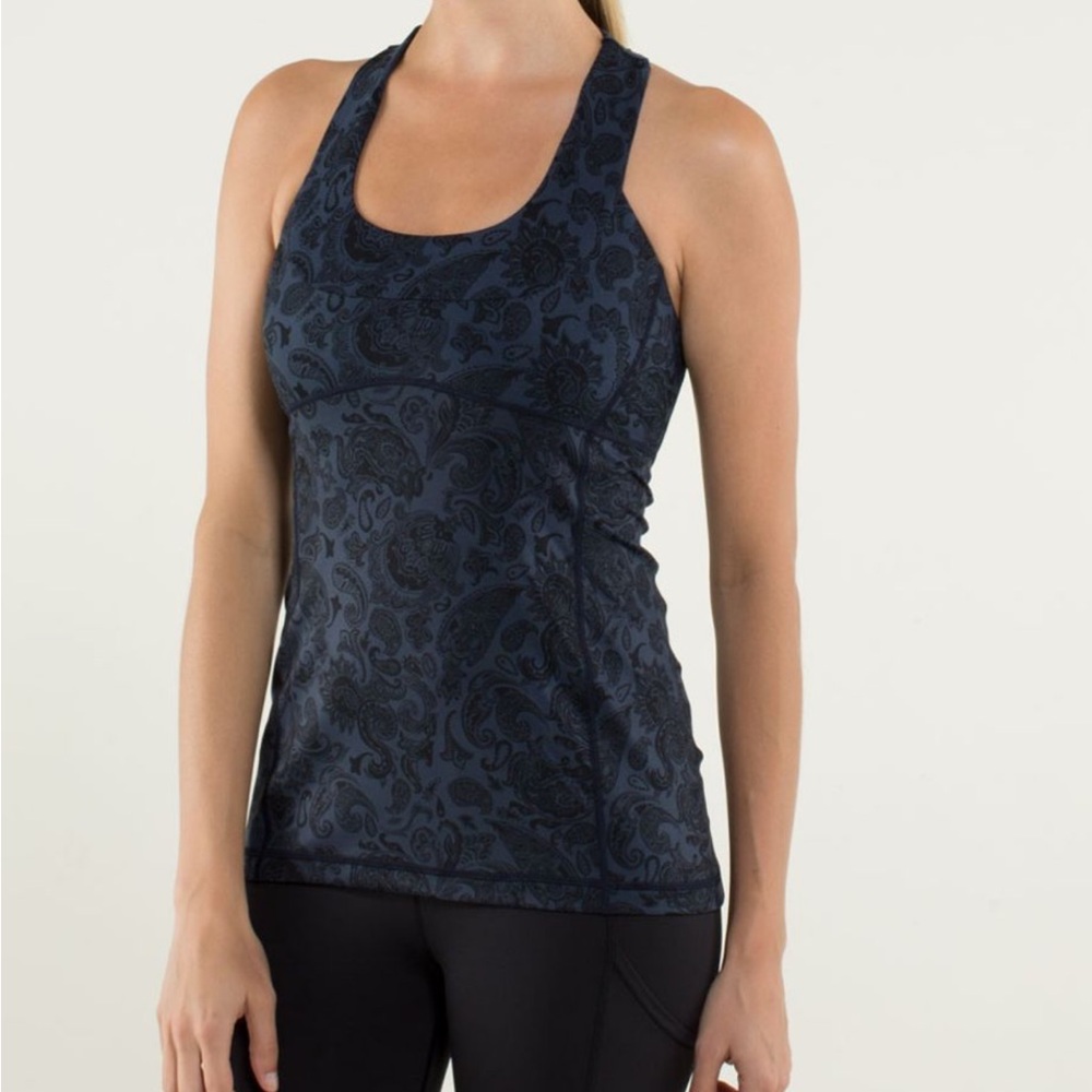 Lululemon 8 Scoop Tank Navy Blue Paisley Inkwell Tank Top